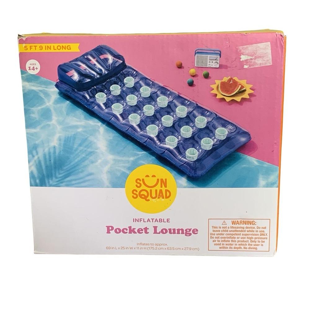 Intex Inflatable Pocket Lounge Pool Float Raft 5 ft 9 in w/ Repair Patch NEW
